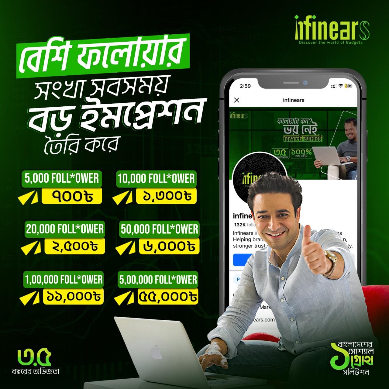 Infinears — ফলোয়ার প্যাকেজ ও মূল্য তালিকা